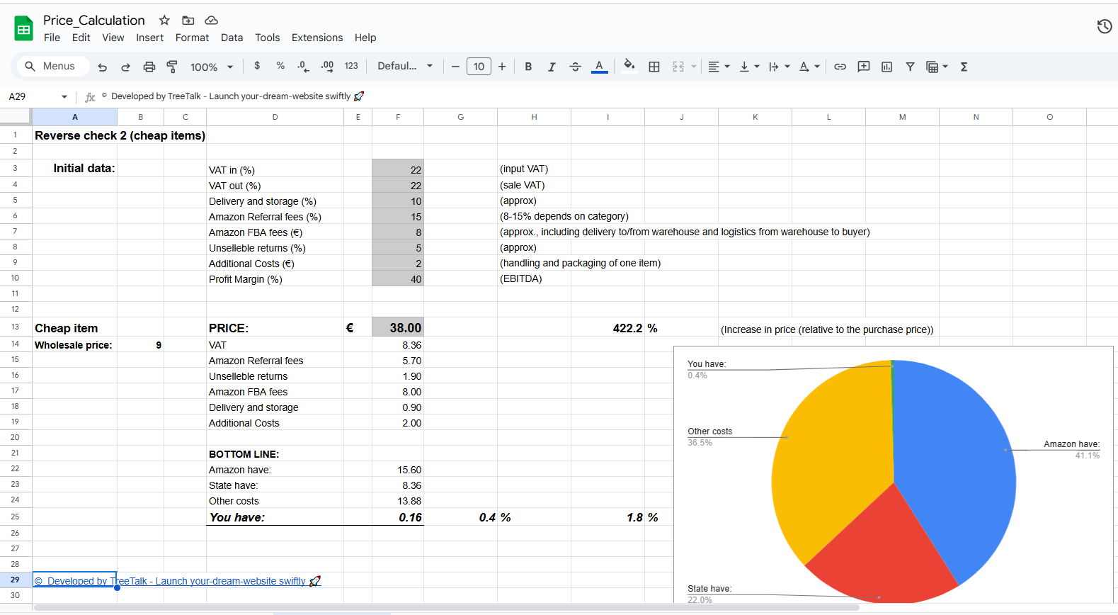 Amazon Product Pricing Calculator SpreadSheet Template Tab 3